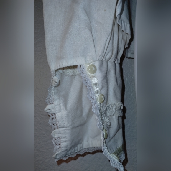GUNNIES San Francisco Blouse Cream Off White Button Up Lace Ribbon High Collar - Picture 13 of 14